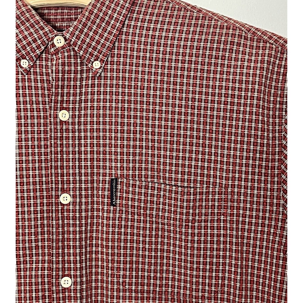 VINTAGE Abercrombie & Fitch Men Shirt XL Red Button Down Seersucker Plaid Y2K